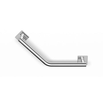 Chrome grab rail with angled design for bathroom safety.