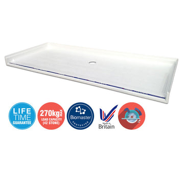 Durable wet room shower tray with Biomaster protection.