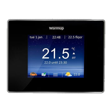 Smart underfloor heating thermostat with digital display showing temperature.