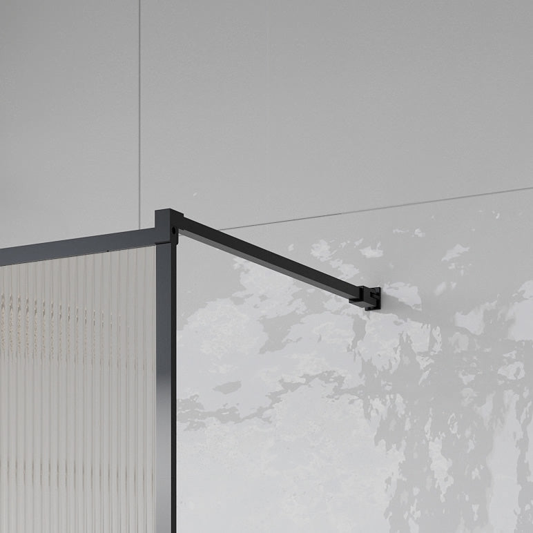 Roman Innov8 square wetroom bracing bar in matt black finish, providing sturdy support for 8mm glass shower screens. Ideal for modern wet room installations.