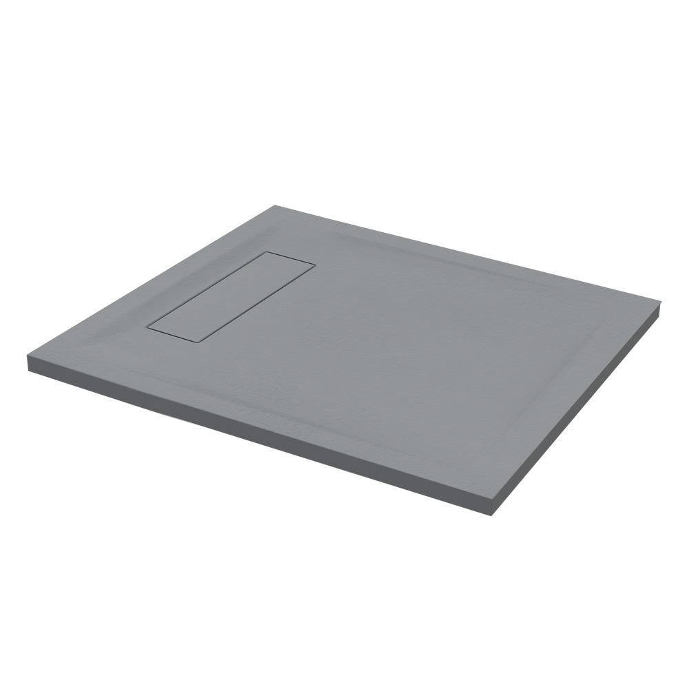 Roman Stone Infinity Slate Effect Shower Tray in grey, 1600 x 900 x 35mm, featuring a textured surface for enhanced safety and a contemporary aesthetic.