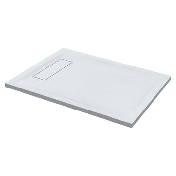 Roman Stone Infinity Slate Effect Shower Tray in white, 1400 x 900 x 35mm, featuring a textured anti-slip surface and modern rectangular design.