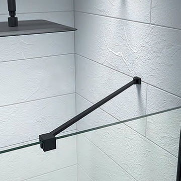 Kudos Ultimate Shower Screen corner stabiliser bar in matt black finish, designed for 8mm or 10mm thick glass. Available in 300mm or 500mm lengths.