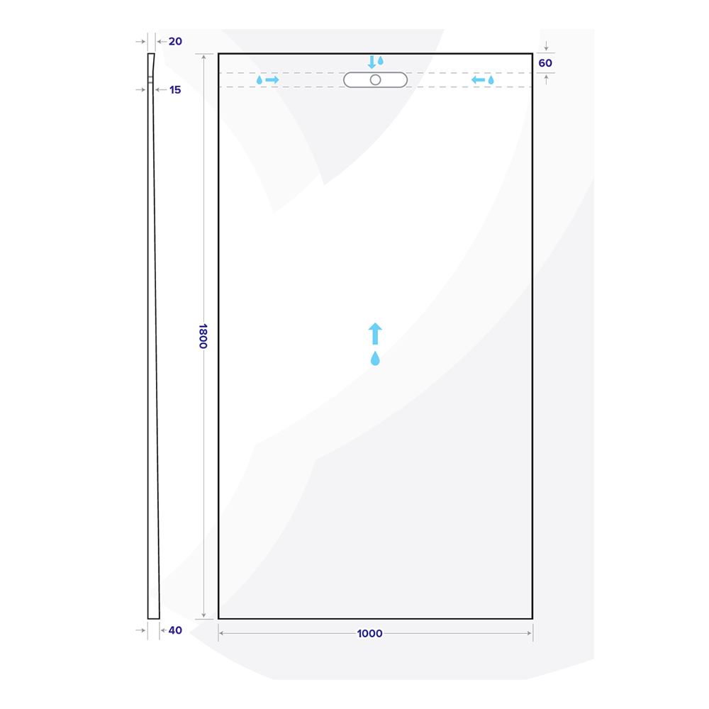 WetBase® One Infinity - Single Fall Linear Drain Wet Room Shower Tray 950 x 1800mm