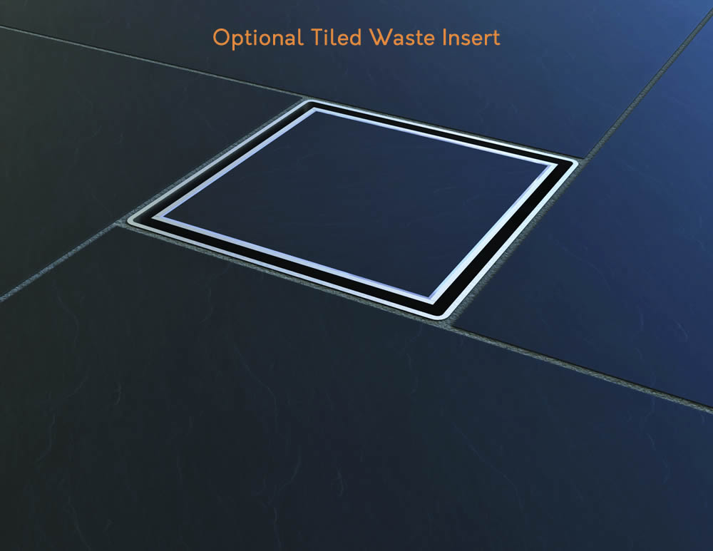 Optional tiled waste insert for Impey Aqua Dec Easy Fit wet room tray offering seamless integration with tiled flooring aesthetics.