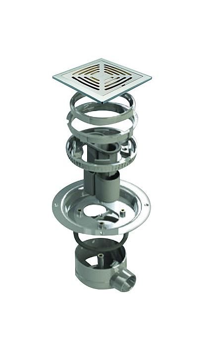 Exploded view of Impey Aqua Dec Easy Fit wet room tray drain assembly showing all internal components for efficient water drainage.