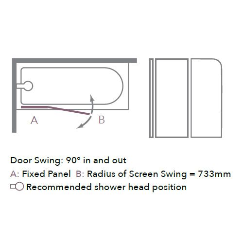 Merlyn 6mm 2 Panel Curved Bath Screen with Towel Rail & Shelves - MB3