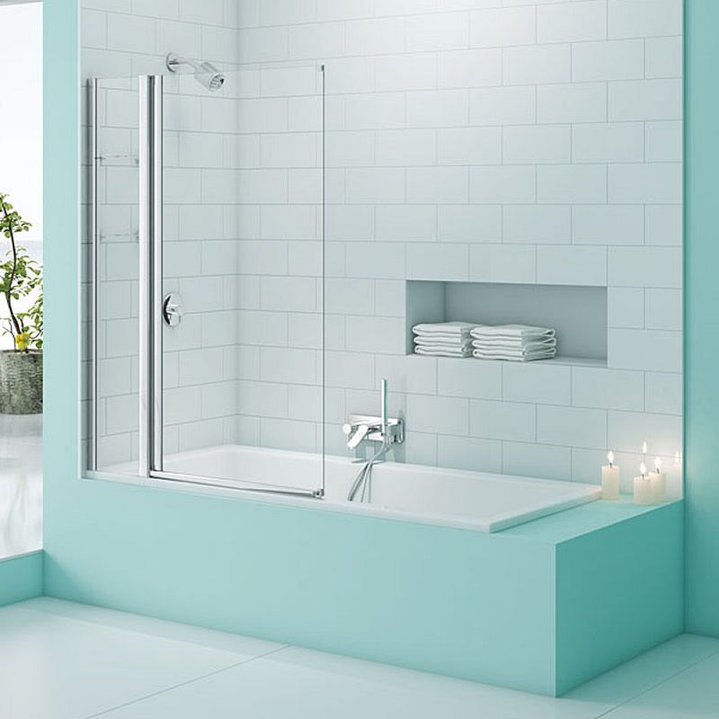 Merlyn SecureSeal bath screen with fixed panel and shelves