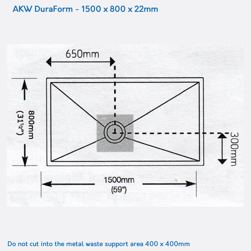 AKW DuraForm Wet Room Walk In Shower Tray 1500 x 800 x 22mm