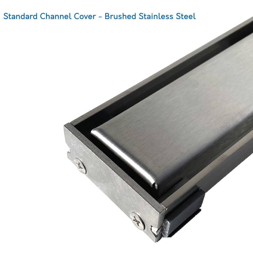Standard brushed stainless steel channel cover for WetBase® Linear Shower Tray. Durable and stylish drain cover for modern wet rooms.