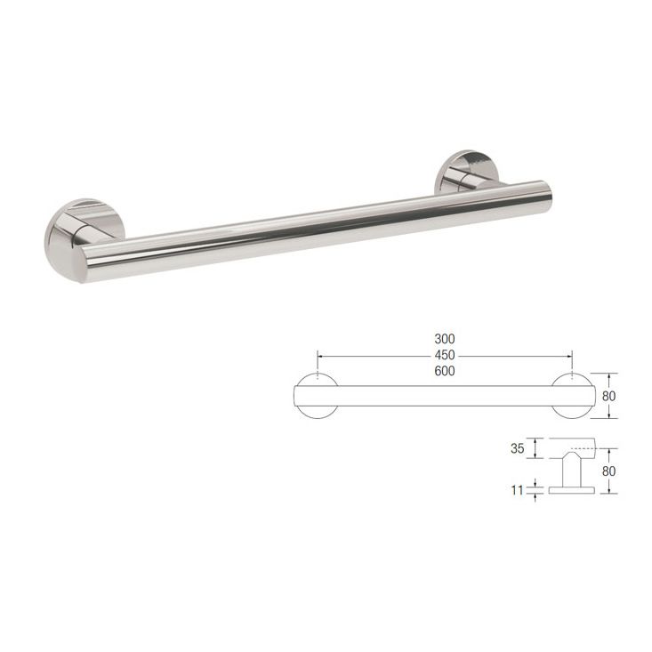 Contour Opulence stainless steel grab rail with dimensions
