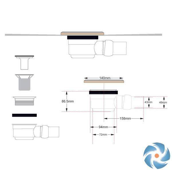 Dallmer fast flow shower drain with horizontal outlet