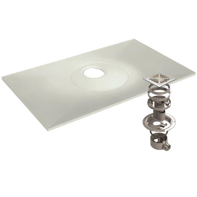 Impey Aqua Dec Easy Fit wet room shower tray former 1500 x 800 x 22mm with central drain and included drain assembly for tiled floors.