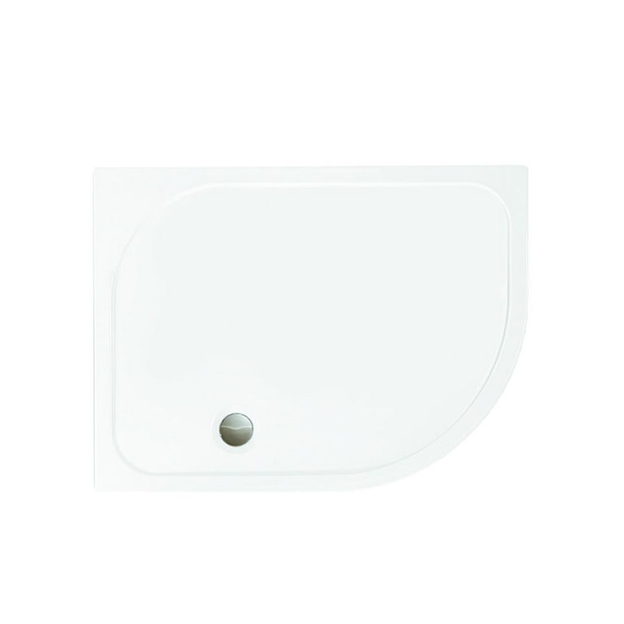 Merlyn MStone Stone Resin Shower Tray 1200 x 900 x 50mm OFFSET QUADRANT with curved front edge and left-hand waste position.