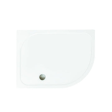 Merlyn MStone Stone Resin Shower Tray 1200 x 900 x 50mm OFFSET QUADRANT with curved front edge and left-hand waste position.