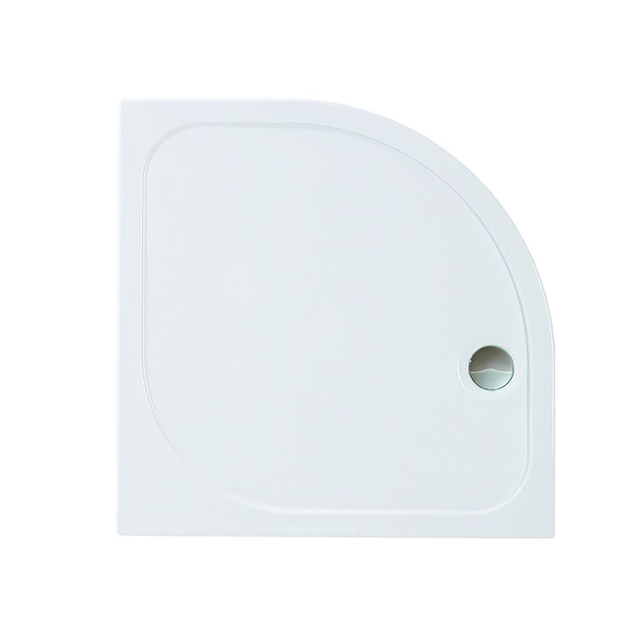 Merlyn MStone Stone Resin Shower Tray 800 x 800 x 50mm QUADRANT with curved front and integrated waste hole, ideal for modern corner showers.