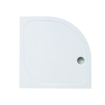 Merlyn MStone Stone Resin Shower Tray 800 x 800 x 50mm QUADRANT with curved front and integrated waste hole, ideal for modern corner showers.