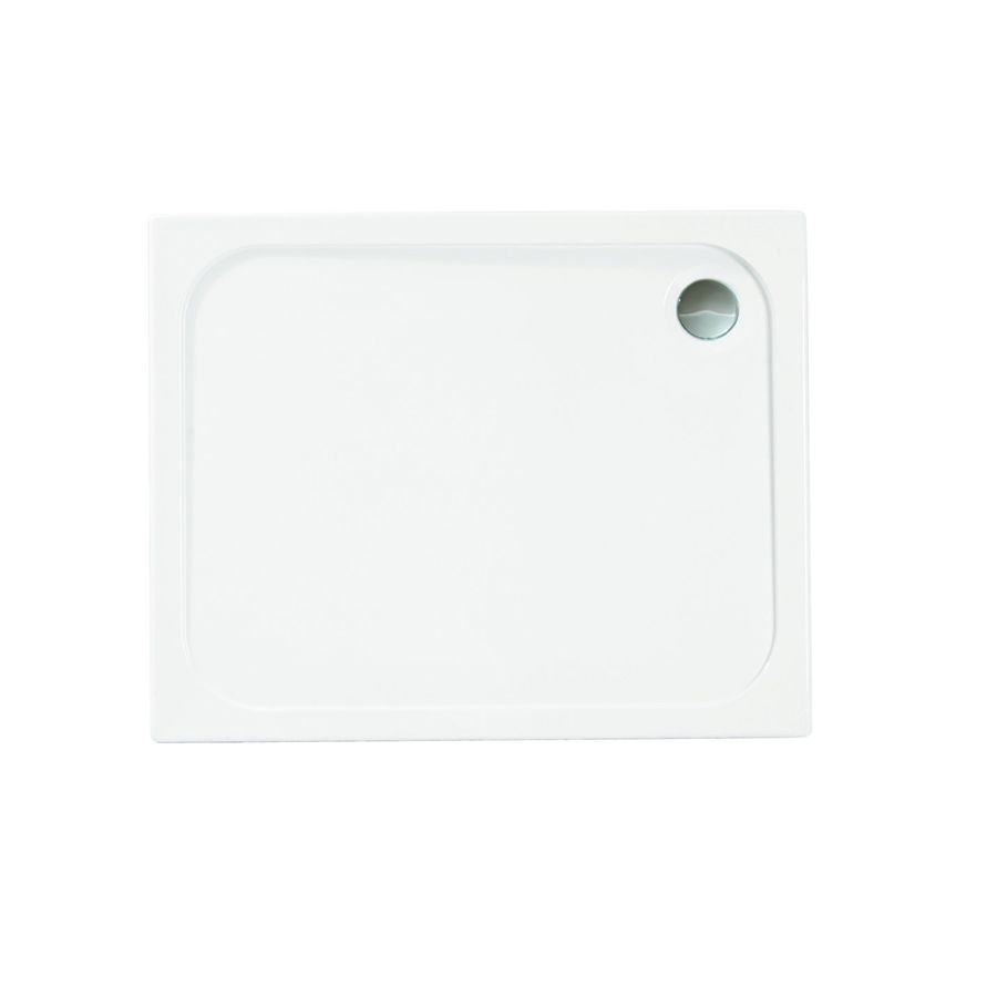 Top view of Merlyn MStone Stone Resin Shower Tray 1100 x 800 x 50mm with rectangular shape and integrated waste hole.