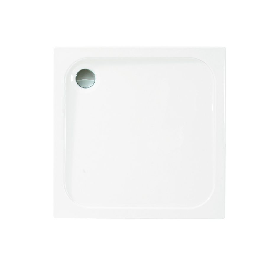 Top view of Merlyn MStone Stone Resin Shower Tray 760 x 760 x 50mm SQUARE with corner waste outlet, ideal for modern bathrooms.