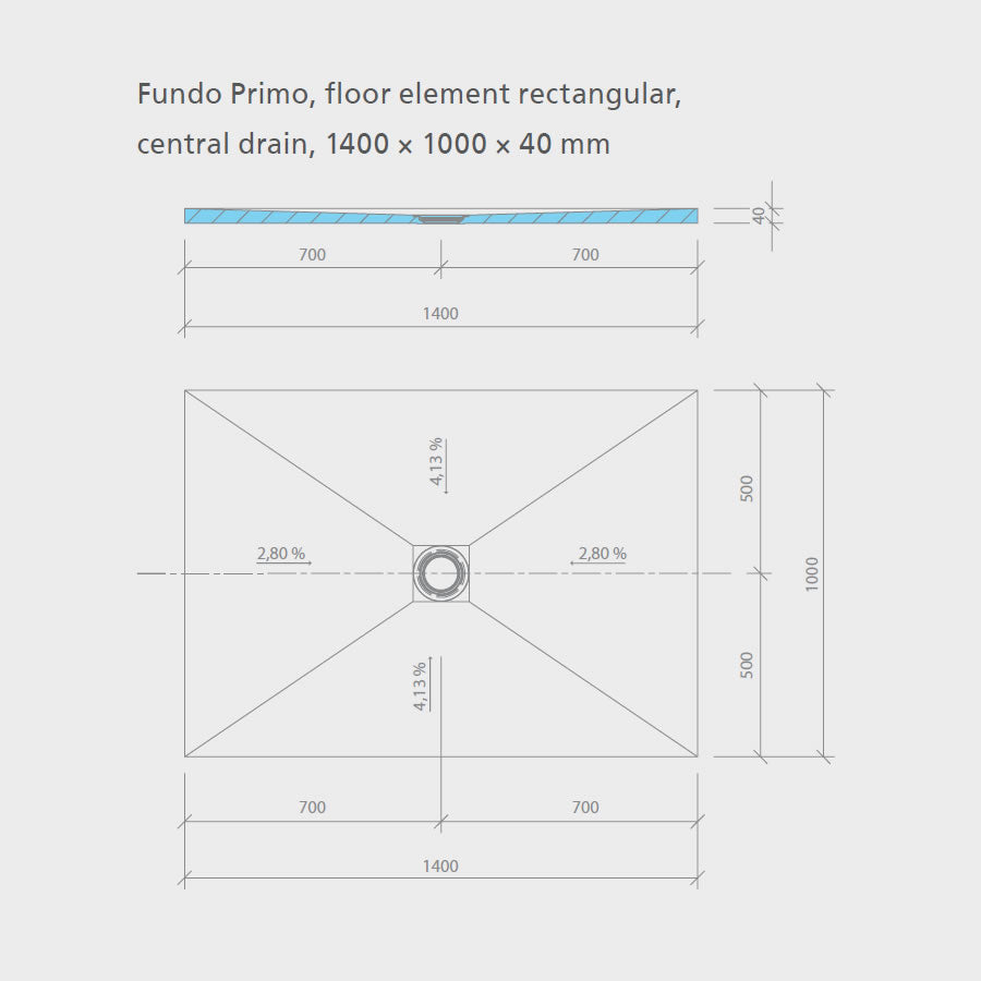 wedi Fundo Primo Wet Room Shower Tray: 1400 x 1000 x 40mm