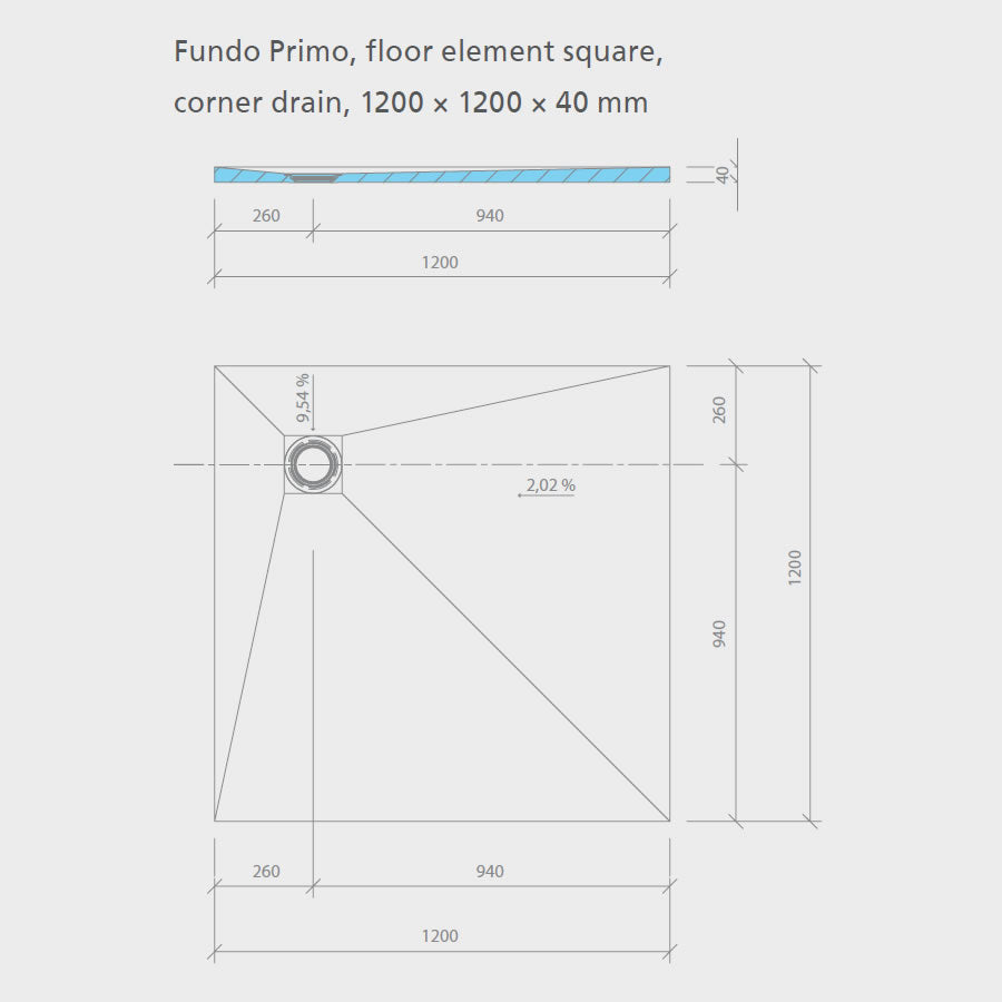 wedi Fundo Primo Wet Room Shower Tray - CORNER Drain