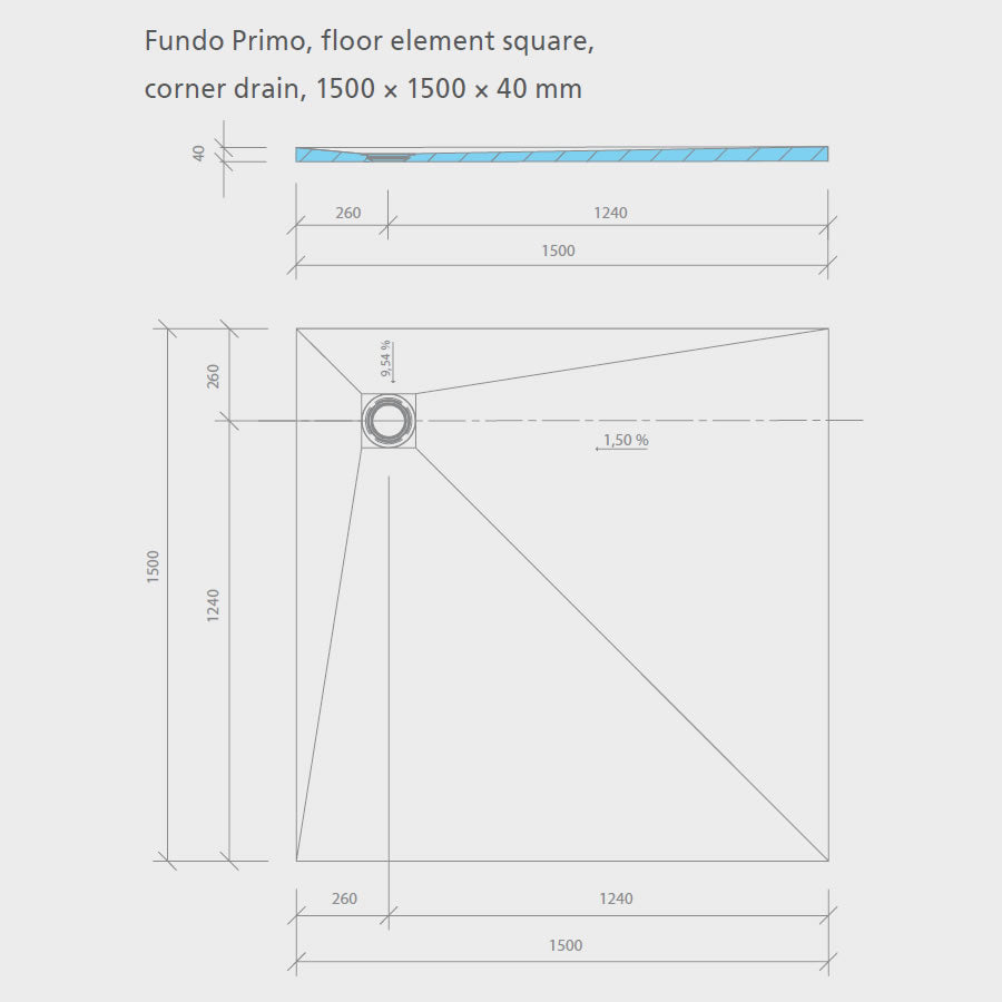 wedi Fundo Primo Wet Room Shower Tray - CORNER Drain