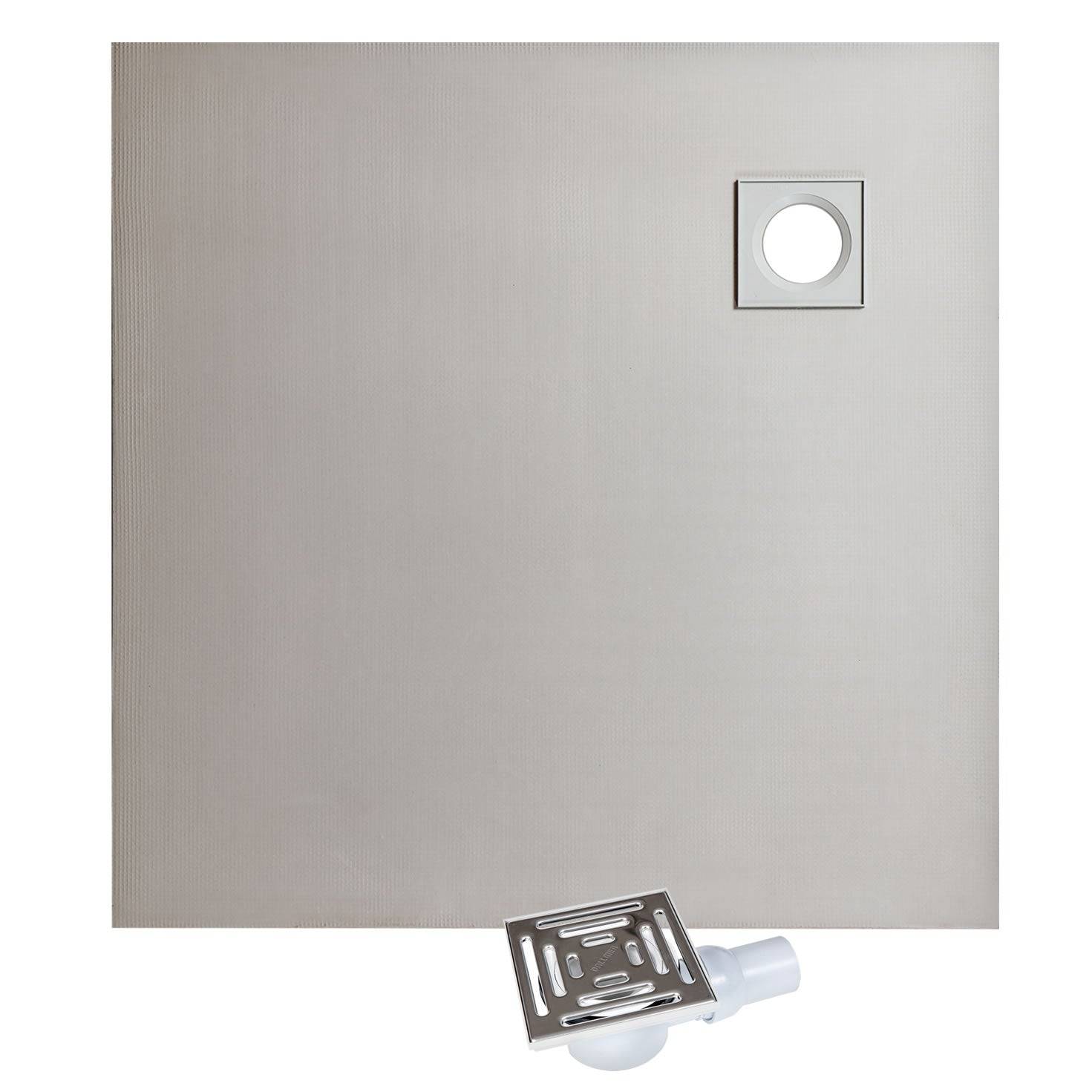 WetBase® 1000 x 1000mm walk-in shower tray with corner drain, ideal for tiled wet rooms on wood or concrete floors.