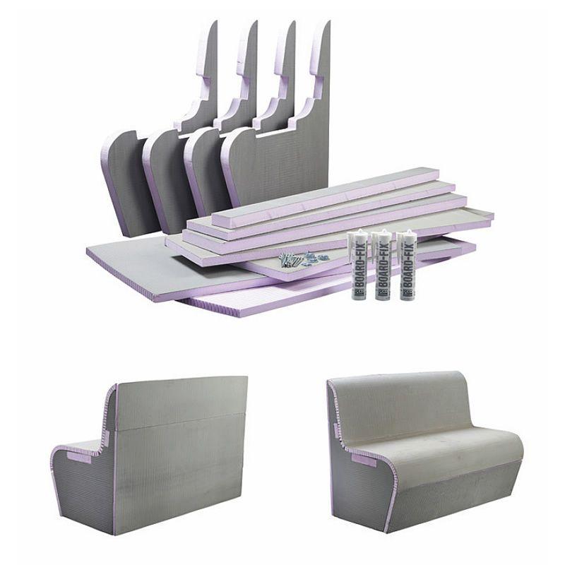 Components of tileable bench seat with curved edge