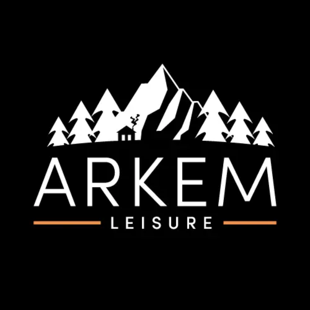 Arkem Leisure logo with mountain and trees design.