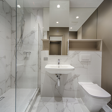 Modern small bathroom transformed into a sleek wetroom design.