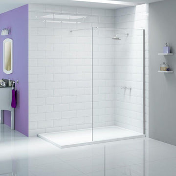 Modern bathroom with Merlyn Ionic 8mm wet room shower screen.