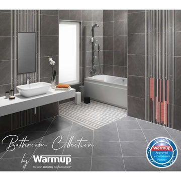 Modern bathroom with Warmup heated flooring and sleek design.