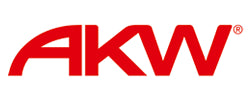 AKW logo in bold red letters on a white background.
