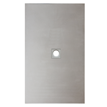 Rectangular wetroom tray with central drain, minimalist design.