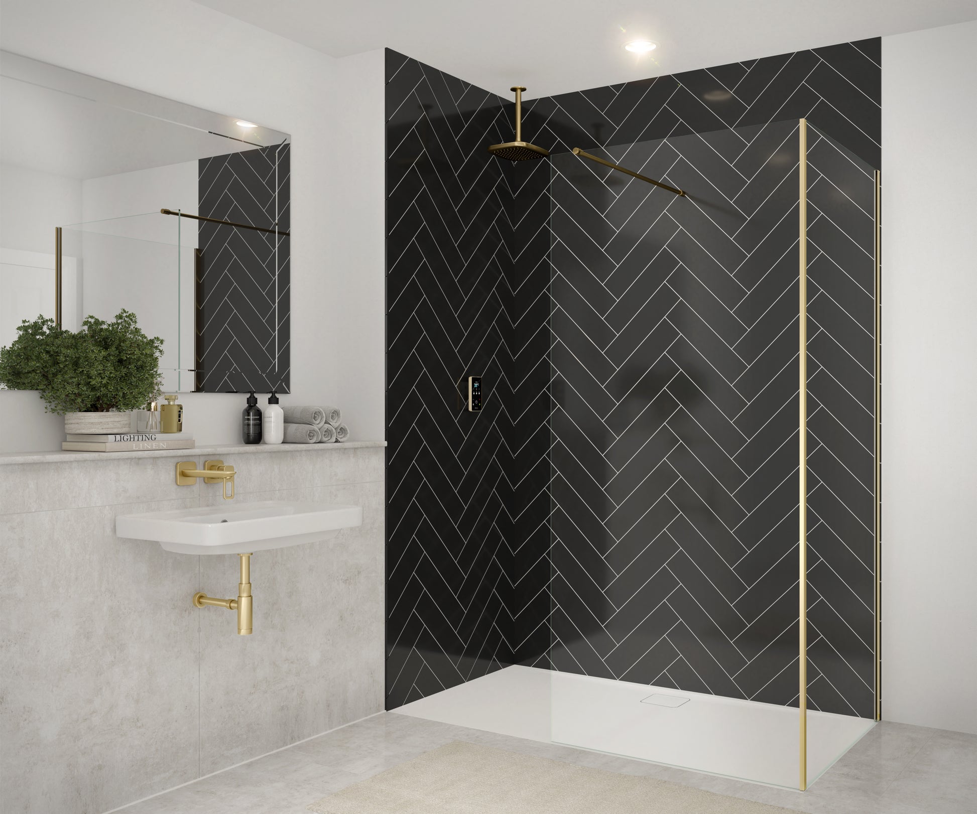 Merlyn Ionic shower screen in modern bathroom setting