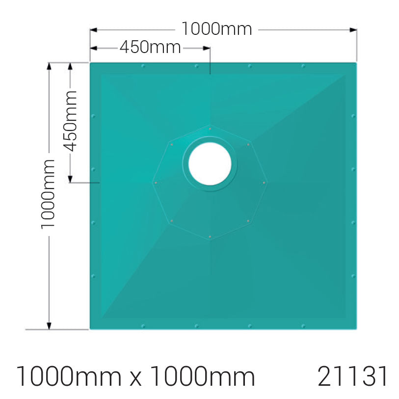 AKW Tuff Form8 wet room shower tray with an octagonal rotating plate for flexible waste positioning. Ideal for wheelchair-accessible showering.