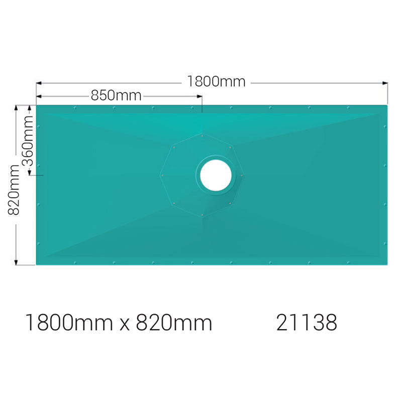 AKW Tuff Form8 wet room shower tray 1800 x 820 x 22mm with rotating octagonal waste plate for flexible installation. Suitable for vinyl or tiled flooring.