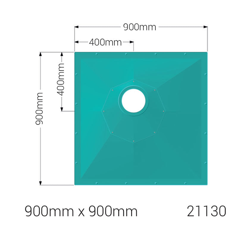 AKW Tuff Form8 wet room shower tray 900 x 900 x 22mm with rotating octagonal plate for flexible waste positioning, suitable for vinyl or tiled flooring.