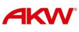 AKW logo in bold red uppercase letters on a white background.