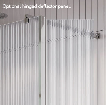 Roman Liberty Pivoting Shower Screen Deflector Panel in fluted glass with a hinged design, providing extra splash protection in a modern bathroom.