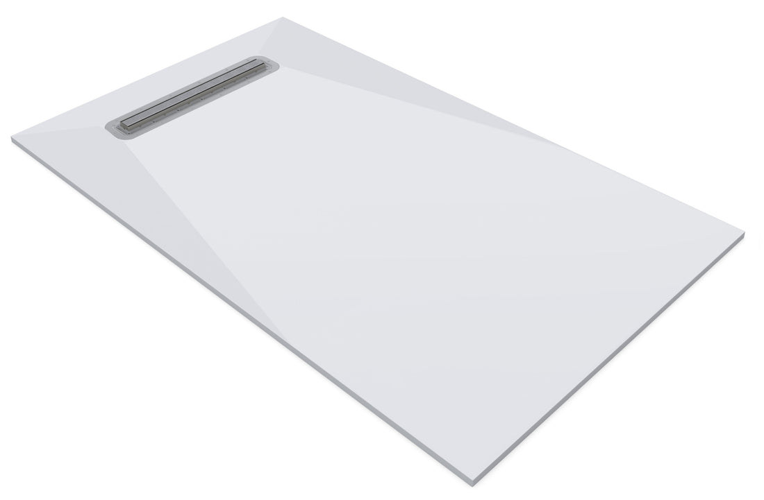 Impey Aqua Dec Linear 4 wet room tray, 2000 x 1200 x 22mm, featuring a sleek linear drain design with four pre-formed drainage gradients for tiled floors.