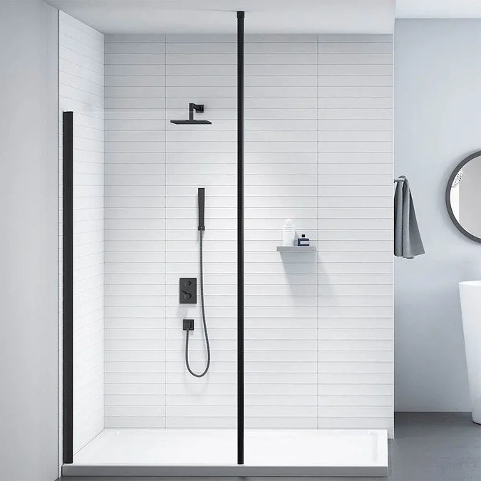 Merlyn Ionic shower screen with black floor-to-ceiling post
