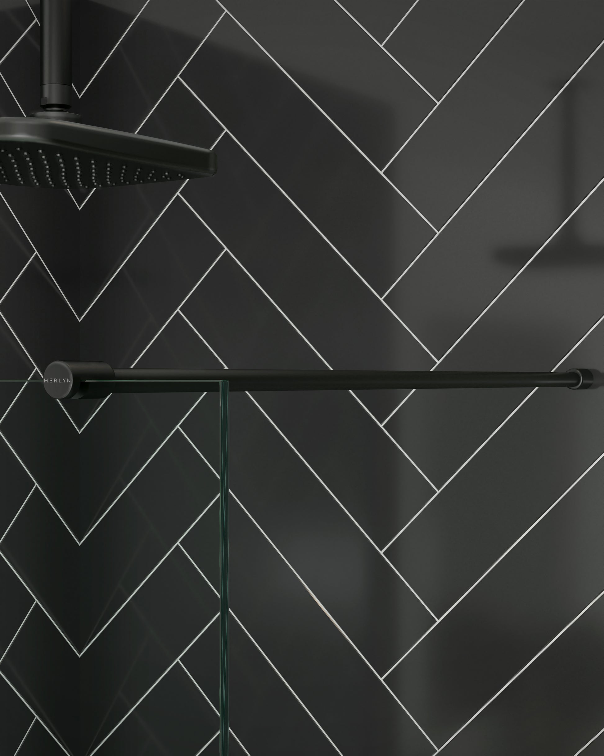 Merlyn Ionic shower screen with matt black stabilising bar