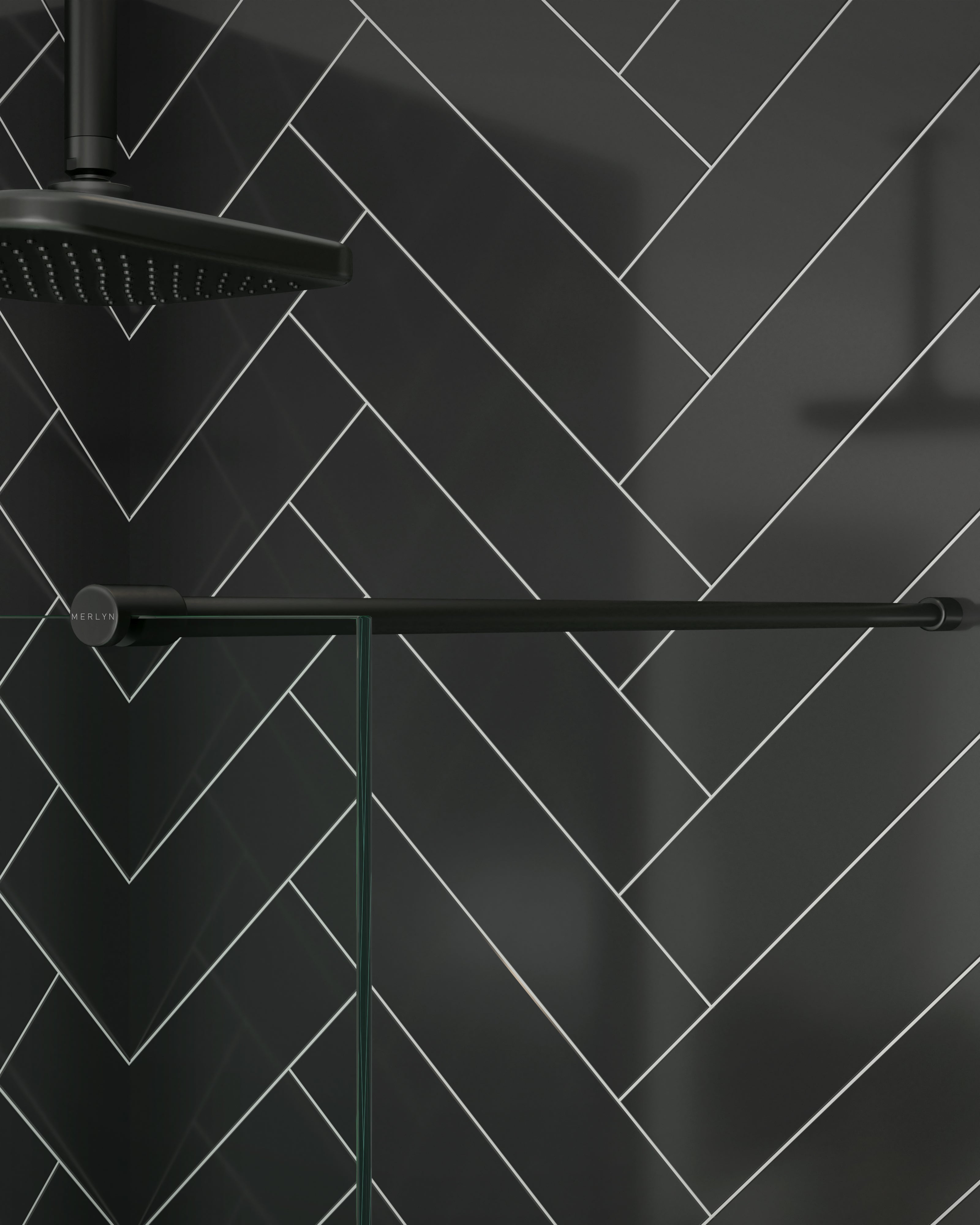 Merlyn Ionic shower screen with matt black stabilising bar