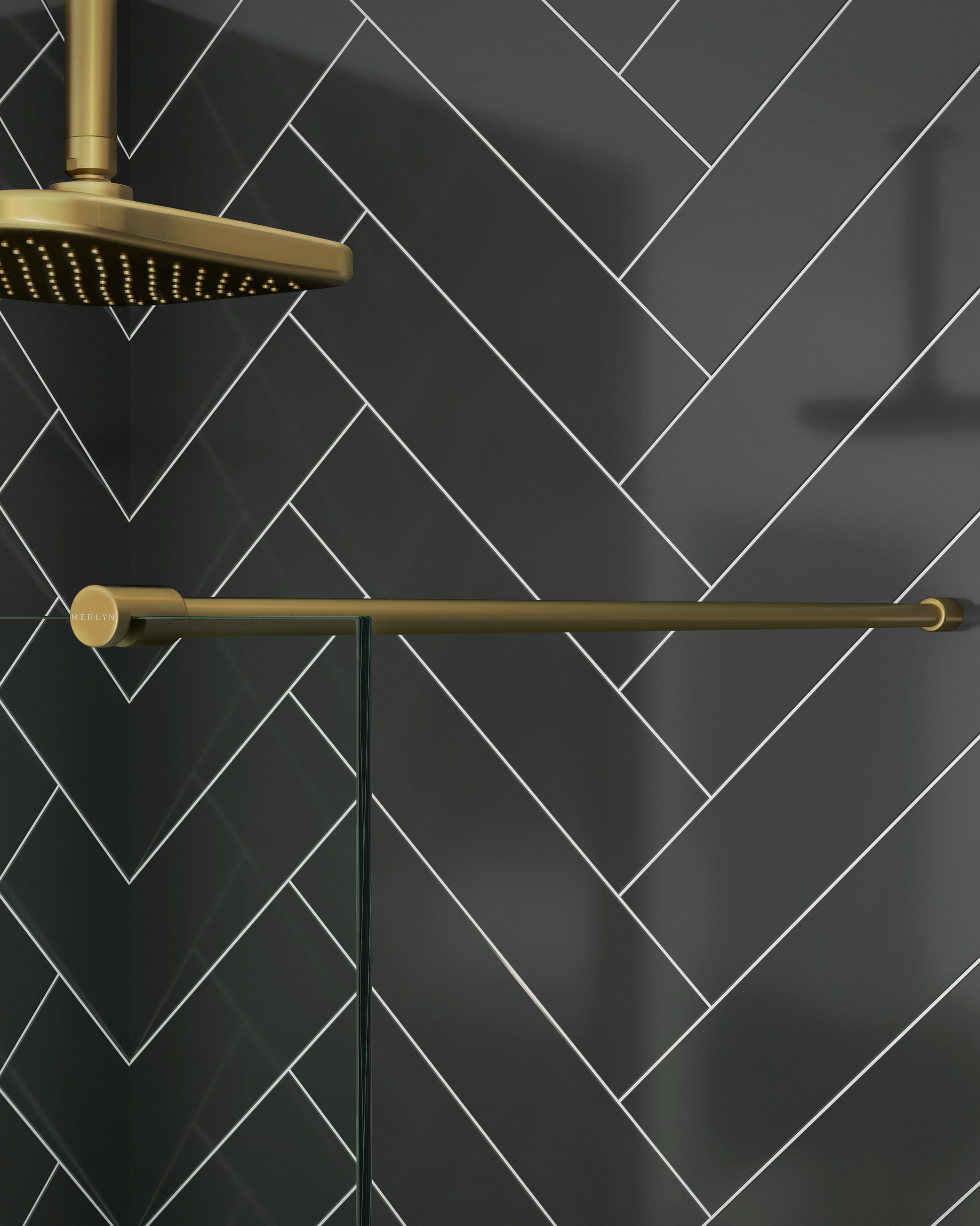 Merlyn Ionic shower screen with brushed bronze stabilising bar