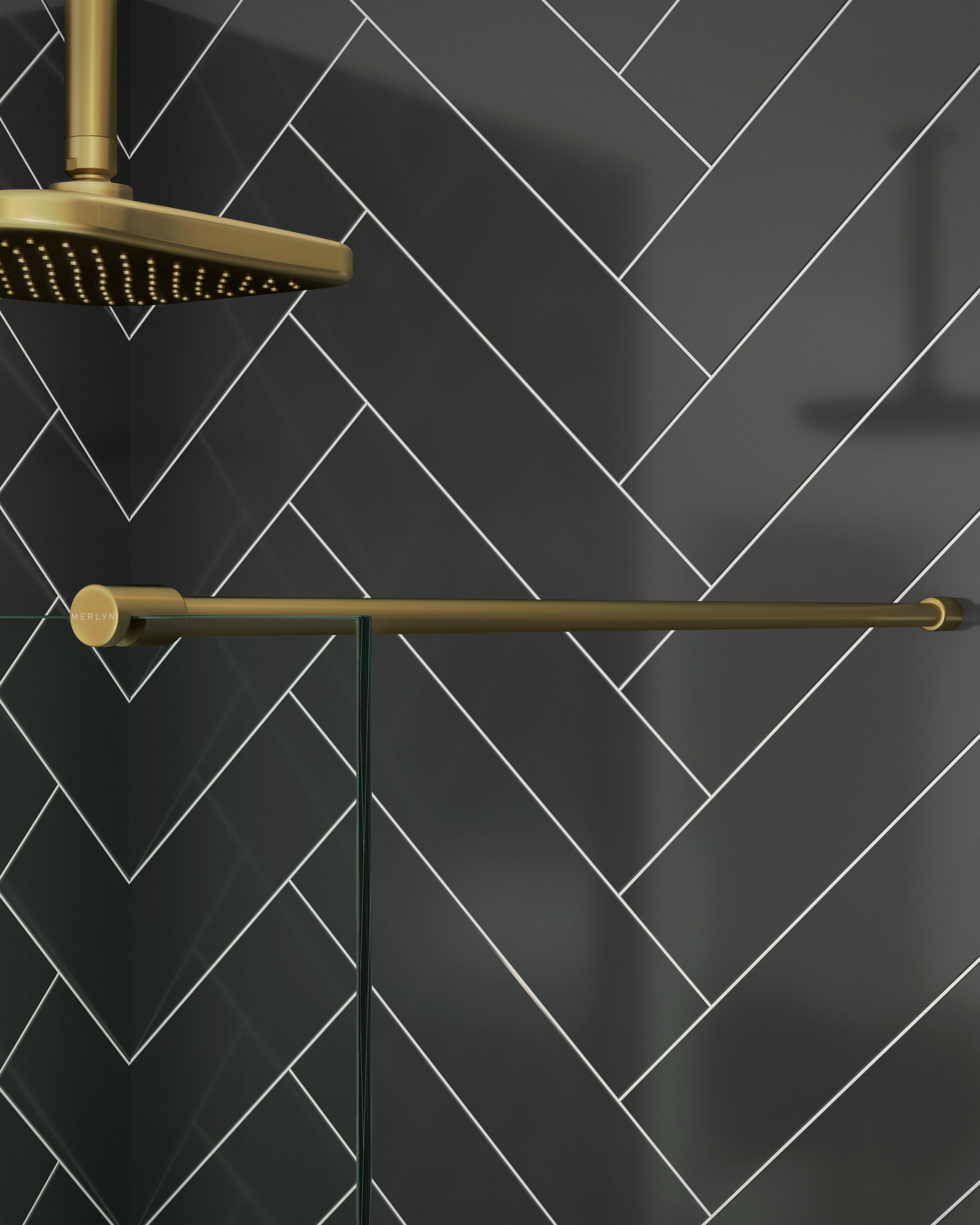 Merlyn Ionic shower screen with brushed bronze stabilising bar