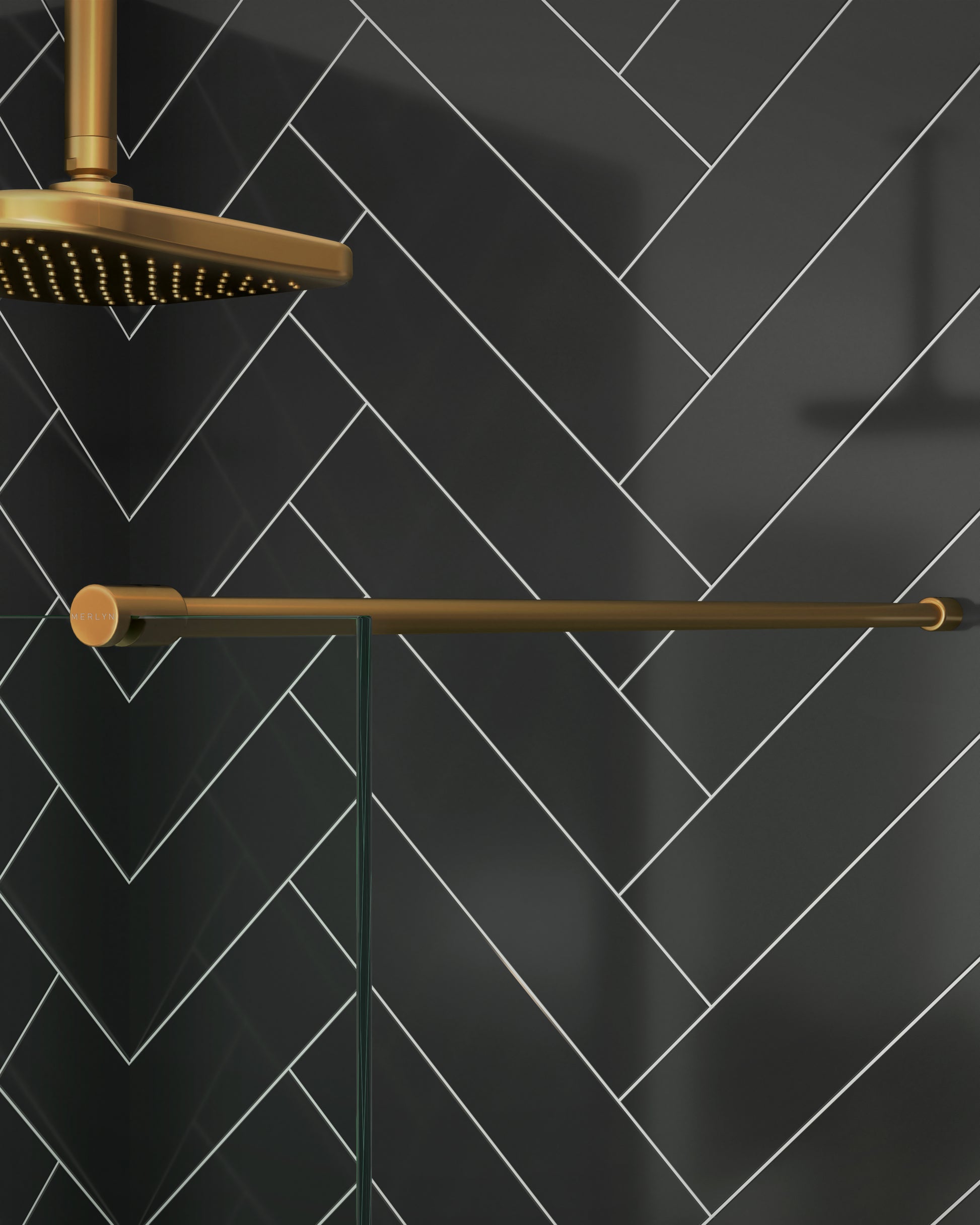 Merlyn Ionic shower screen with brushed brass stabilising bar