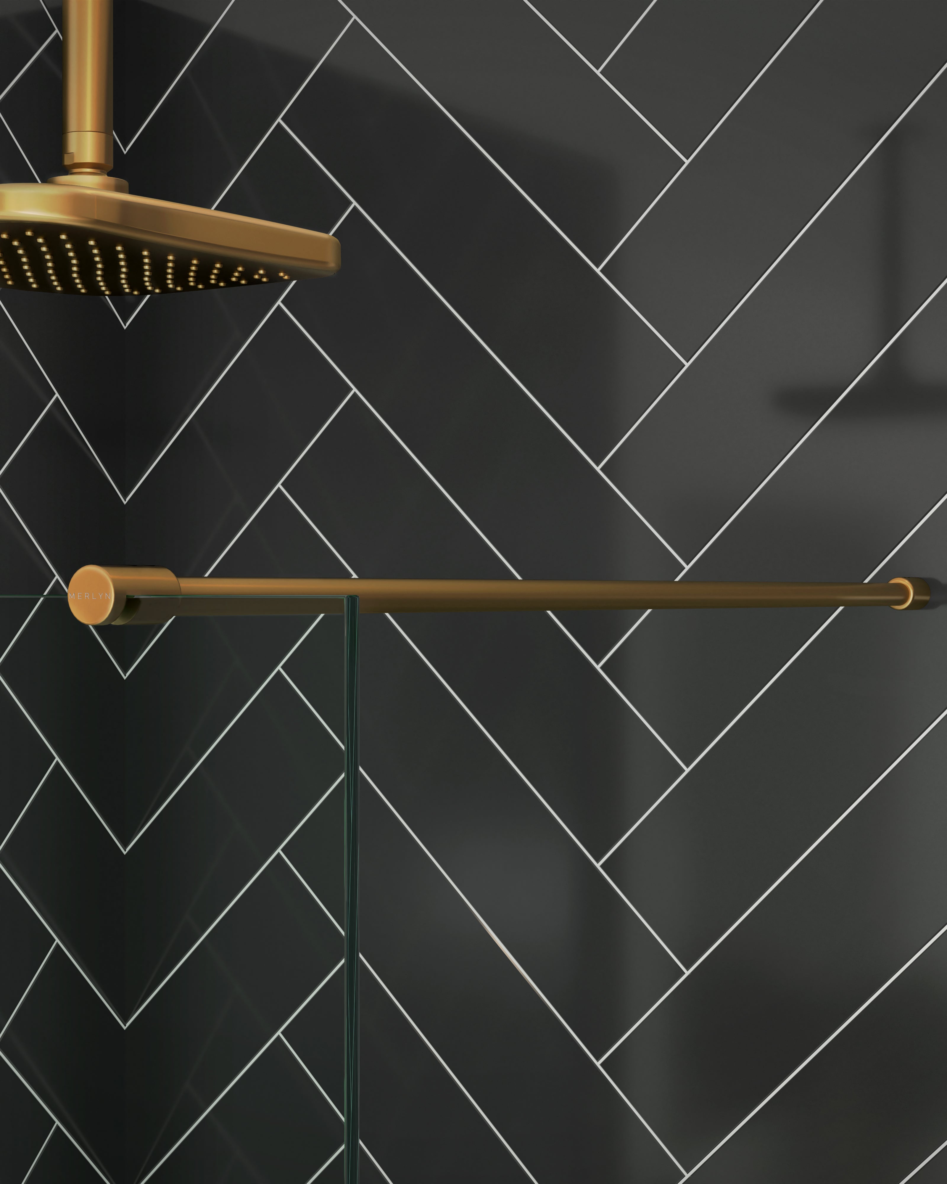 Merlyn Ionic shower screen with brushed brass stabilising bar