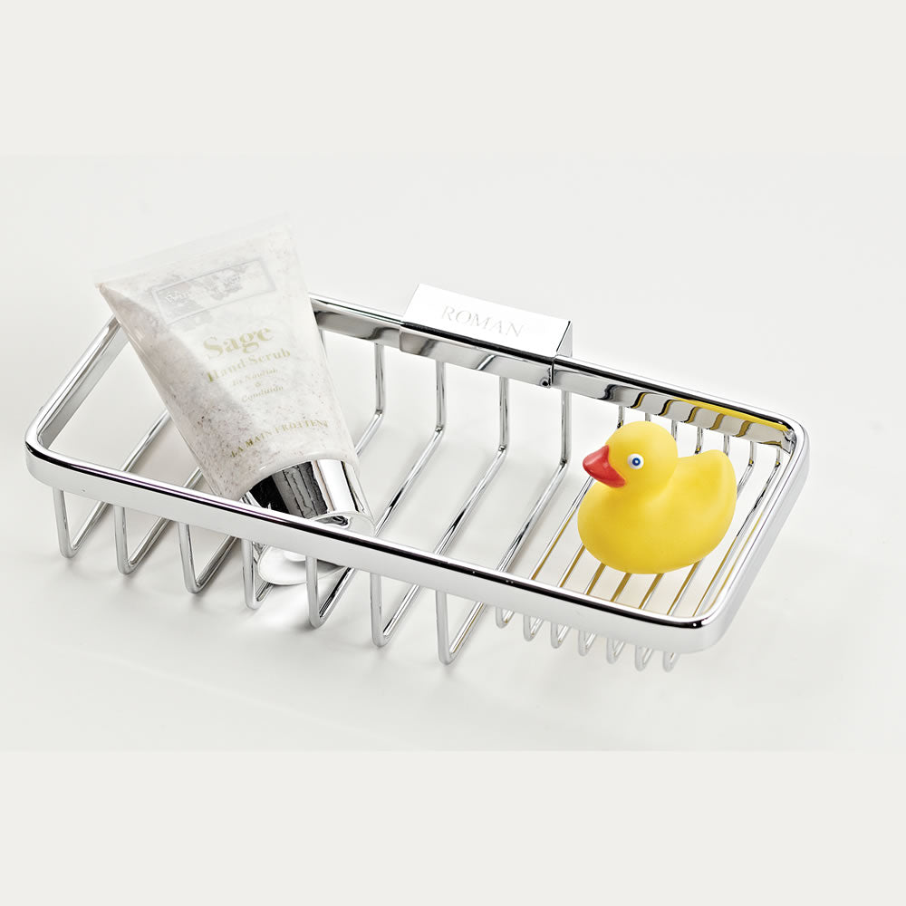 Roman Stepped Soap Basket for Shower in polished chrome finish, designed to hold soap and toiletries. Features a sleek, durable design with a 10-year guarantee.