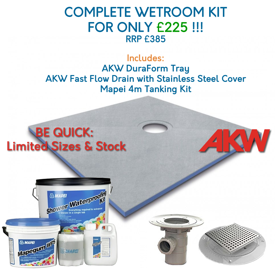 AKW DuraForm Wet Room Shower Tray Former Kit for TILED floors: 1000 x 1000 x 22mm